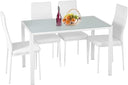 5-Piece Glass Dining Table Set with 4 Upholstered Faux Leather Chairs