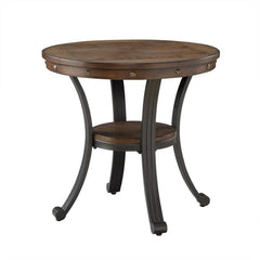 Round Wood & Metal End Table with Shelf