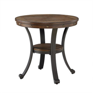 Round Wood & Metal End Table with Shelf
