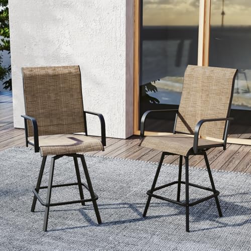 Outdoor Swivel Bar Stools Set of 2, Counter Height, Textilene Mesh