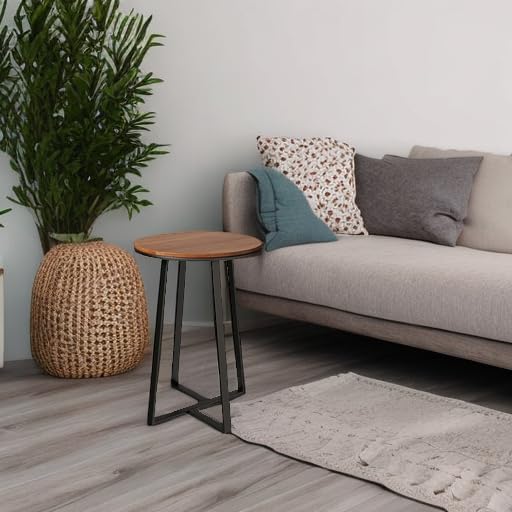 Round End Table with Metal Frame