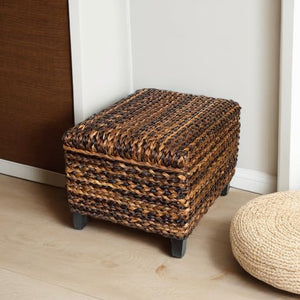 Woven Seagrass Storage Ottoman with Safety Hinges
