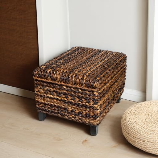 Woven Seagrass Storage Ottoman with Safety Hinges