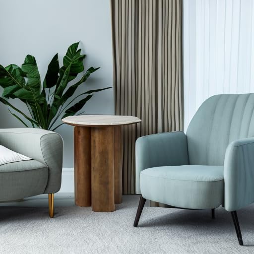 Round Marble Top Accent End Table with Wood Legs