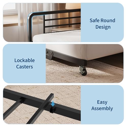 Twin Daybed with Pop-Up Trundle, RGB LED Headboard & Charging Station