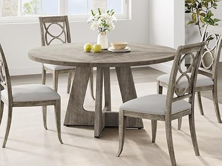 47-Inch Round Farmhouse Dining Table with Wooden Top & Pedestal Base