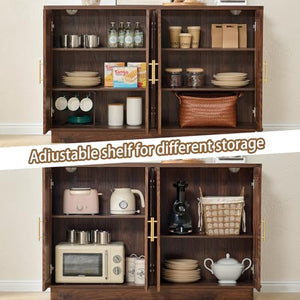 Fluted Sideboard Buffet Cabinet with 4 Doors & Adjustable Shelves