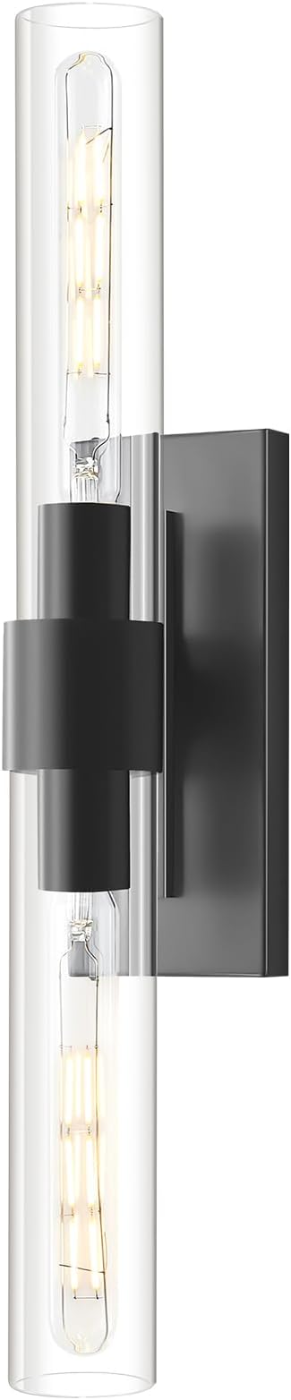 2-Light Brass Wall Sconce with Clear Glass Shade