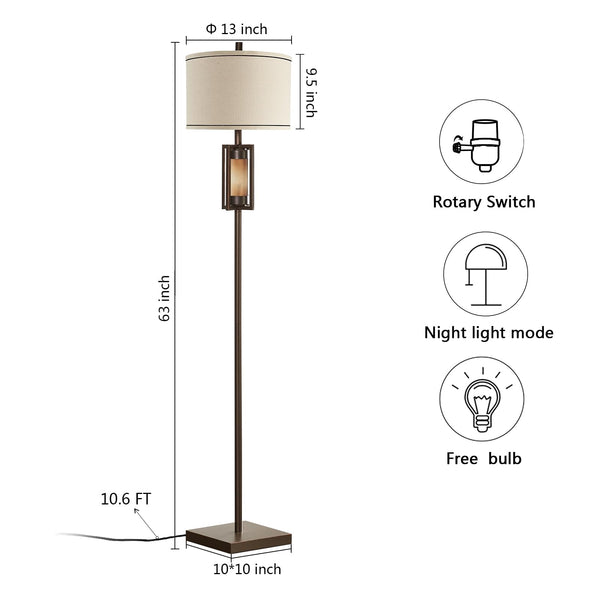 Rustic Farmhouse Floor Lamp with Night Light