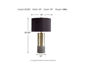 Contemporary Metal Table Lamp with Drum Shade, 3-Way Switch, Gold & Gray Finish