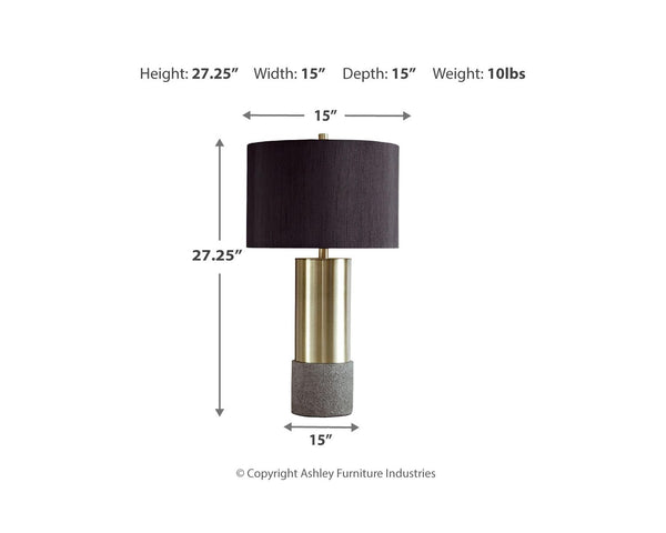Contemporary Metal Table Lamp with Drum Shade, 3-Way Switch, Gold & Gray Finish