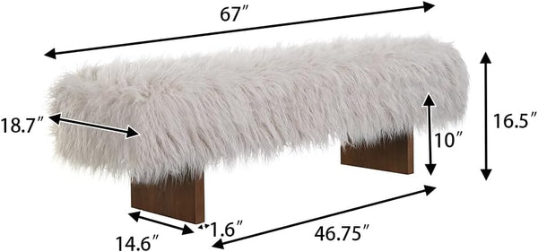 Faux Wool Upholstered Bedroom Bench with Rubberwood Legs