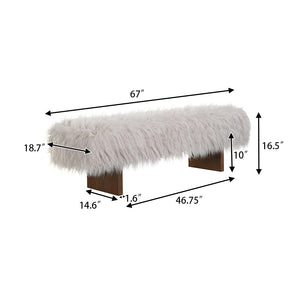 Faux Wool Upholstered Bedroom Bench with Rubberwood Legs