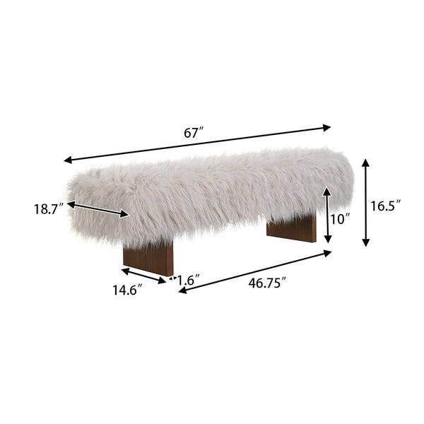 Faux Wool Upholstered Bedroom Bench with Rubberwood Legs