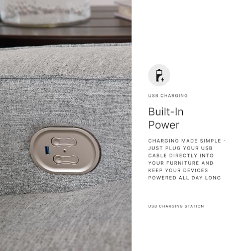 Power Reclining Sofa with Adjustable Headrest & USB Ports – Light Gray