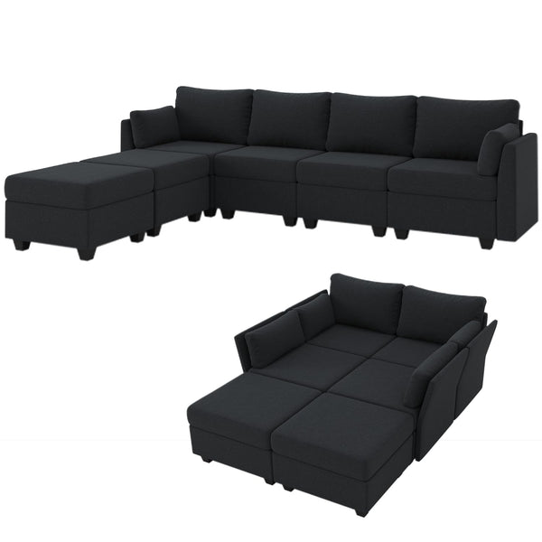 6-Seat Modular Sectional Sofa with Storage & Memory Foam