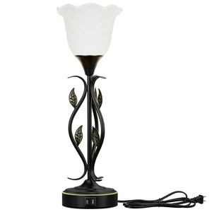 Dimmable Touch Table Lamps Set of 2 with USB Port & Glass Flower Shade