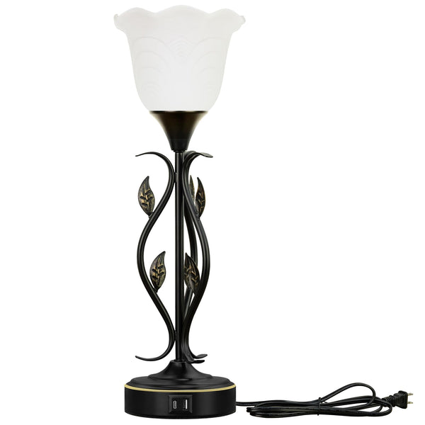 Dimmable Touch Table Lamps Set of 2 with USB Port & Glass Flower Shade