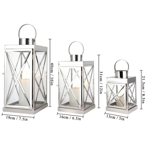 Stainless Steel Candle Lantern Set of 3 – Indoor & Outdoor Decor