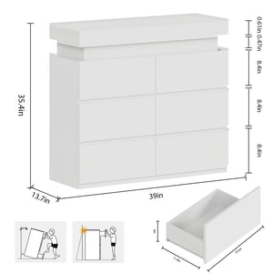 6-Drawer Dresser with Flip-Top Storage, LED Lights & Charging Station