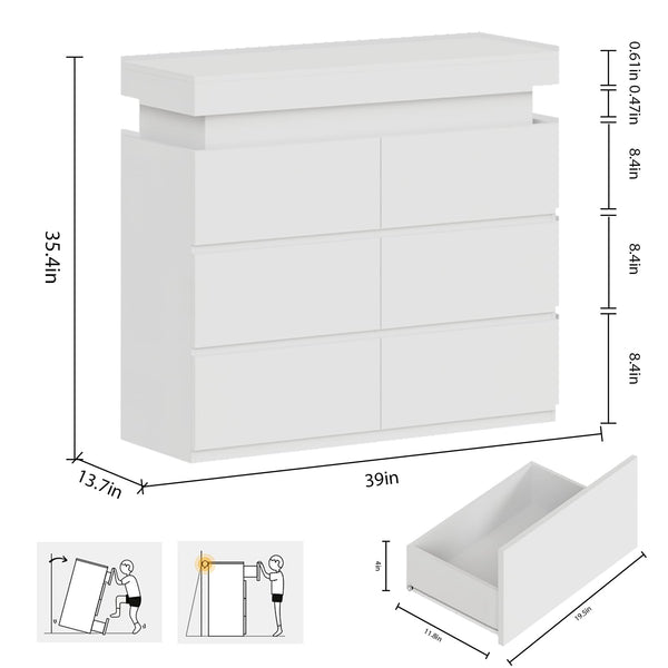 6-Drawer Dresser with Flip-Top Storage, LED Lights & Charging Station