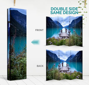 6-Panel Foldable Canvas Room Divider with Wood Frame
