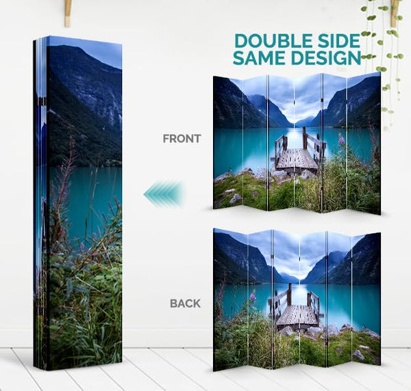 6-Panel Foldable Canvas Room Divider with Wood Frame