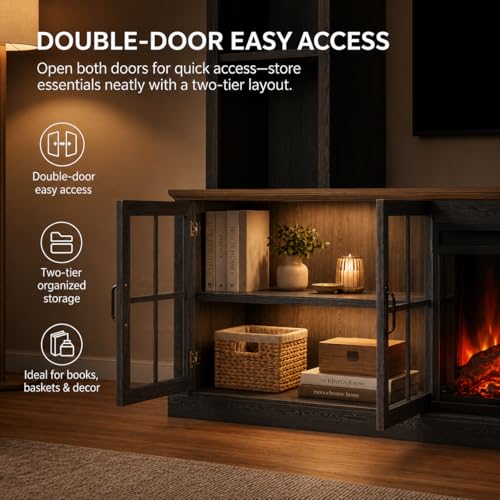 98" Farmhouse TV Stand with Fireplace & Barn Doors