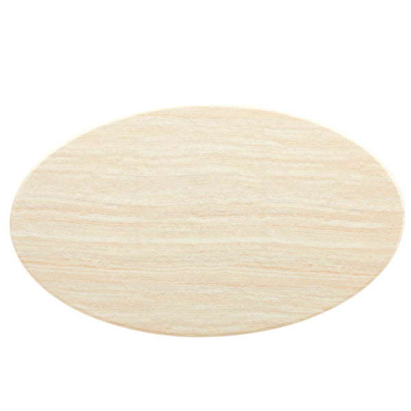 60" Oval Artificial Travertine Dining Table with Pedestal Base