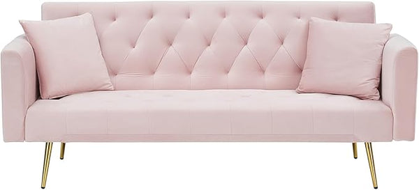 71" Convertible Velvet Sofa Bed Futon with Adjustable Backrest & Chrome Legs