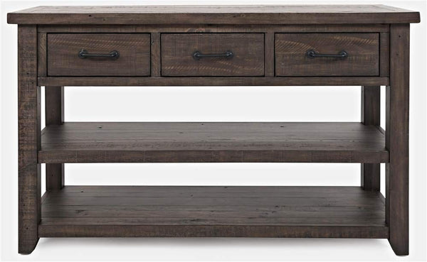 Reclaimed Pine Console Sofa Table with Drawers and Shelves