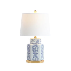 Blue & White Ceramic Table Lamps Set of 2 with Gold Leaf Accents