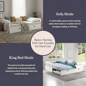 Twin to King Convertible Daybed with Trundle & Storage Drawers – Solid Pine Wood