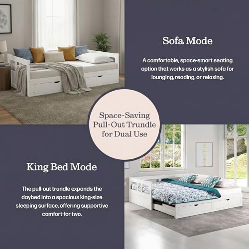 Twin to King Convertible Daybed with Trundle & Storage Drawers – Solid Pine Wood