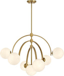 7-Light Art Deco Chandelier with Strie Glass Orbs – Adjustable Height