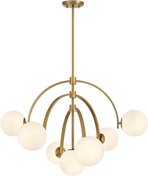 7-Light Art Deco Chandelier with Strie Glass Orbs – Adjustable Height