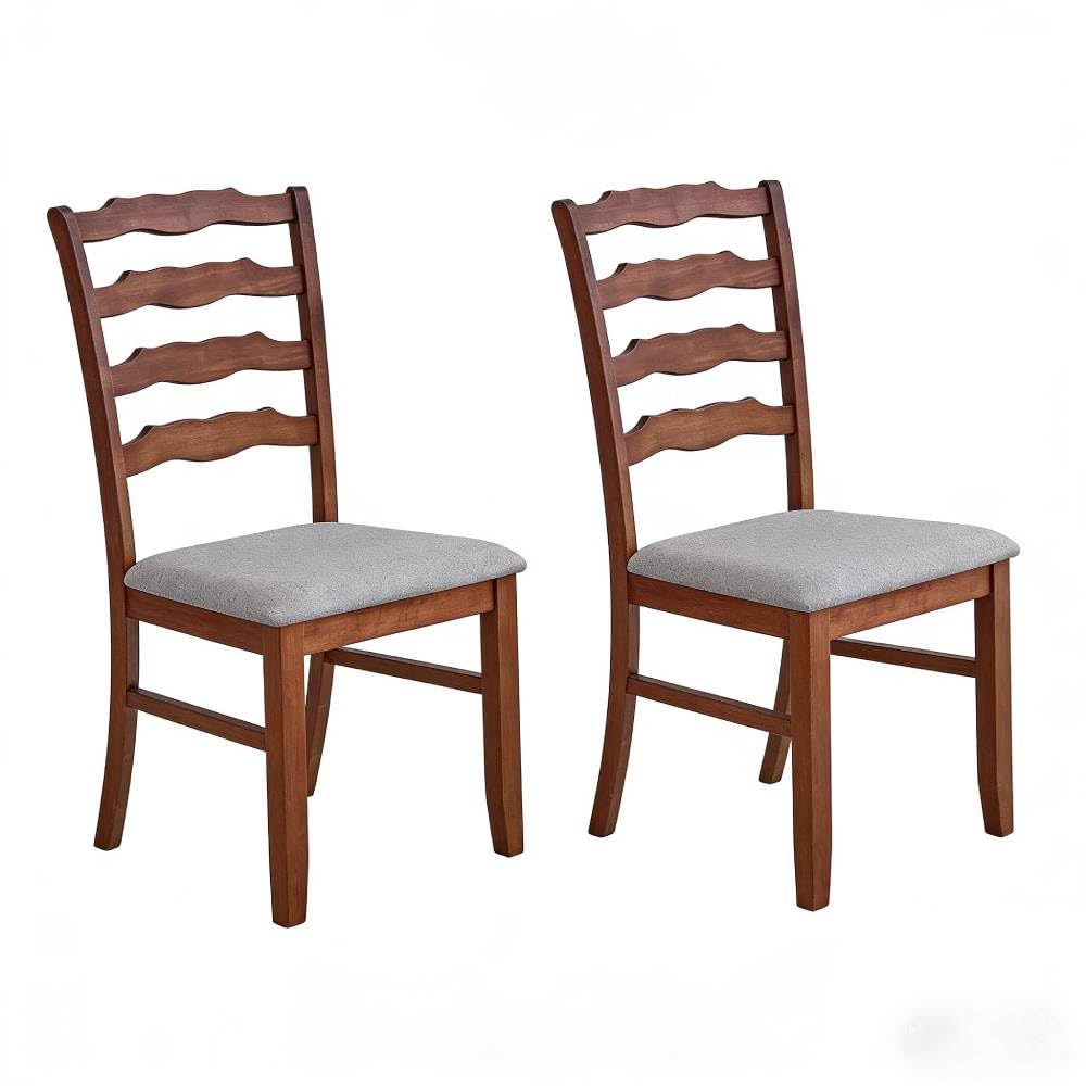 Ladder Back Dining Chairs Set of 2 — Solid Wood, Upholstered Seat