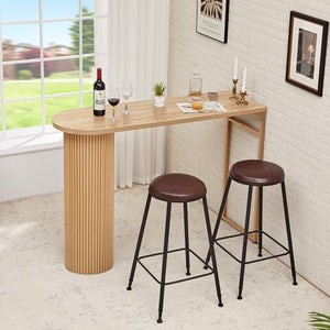 55" Fluted Wood Bar Table with Metal Frame