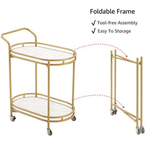 2-Tier Rolling Bar Cart with Wheels