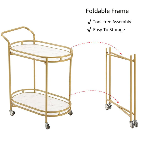 2-Tier Rolling Bar Cart with Wheels