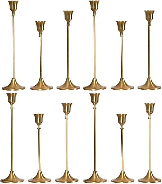 Gold Taper Candle Holders Set – Metal Candlestick Holders