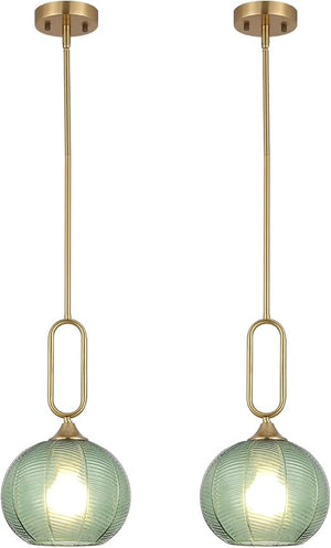 Amber Globe Pendant Light with Brushed Brass Rods