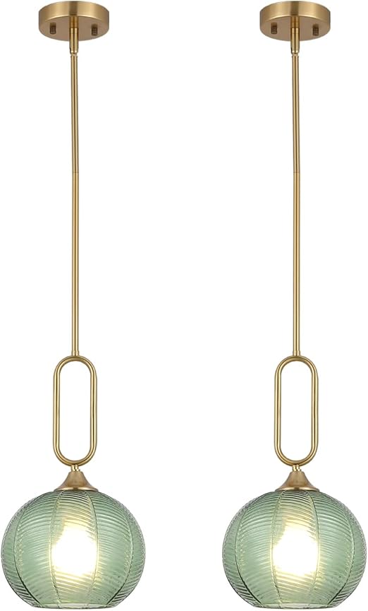 Amber Globe Pendant Light with Brushed Brass Rods