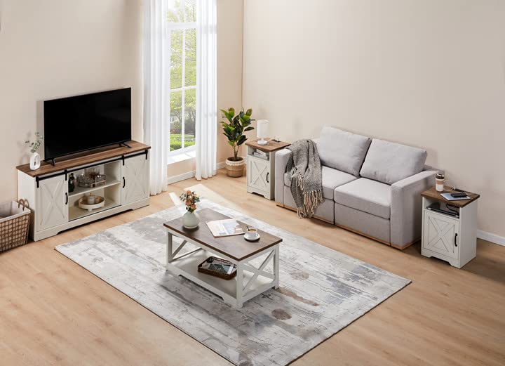 4-Piece Farmhouse Living Room Table Set with TV Stand, Coffee Table & End Tables