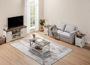 4-Piece Farmhouse Living Room Table Set with TV Stand, Coffee Table & End Tables