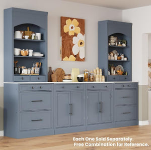 Freestanding Kitchen Hutch with Faux Marble Top, Set of 2