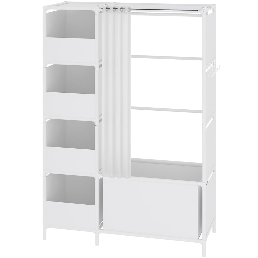 Portable Wardrobe Closet with Hanging Rod & Curtain