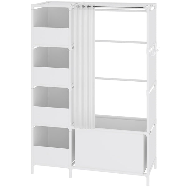 Portable Wardrobe Closet with Hanging Rod & Curtain