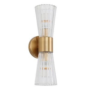 Mid-Century Modern 2-Light Wall Sconce – Gold Glass Shade
