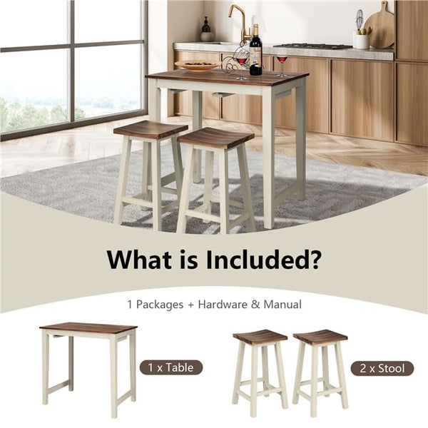 3-Piece Counter Height Bistro Table Set with Saddle Stools